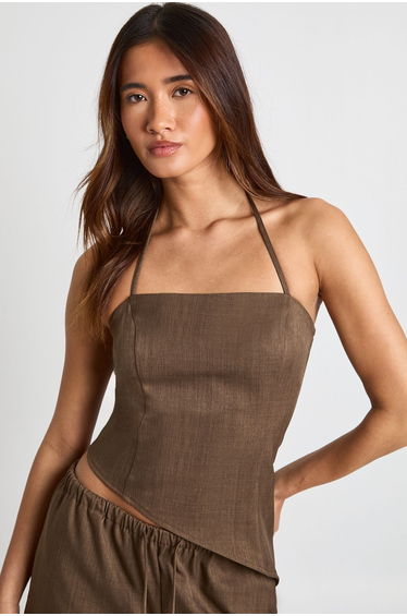 Crepe Beaded Cowl Neck Cami Top - chocolate