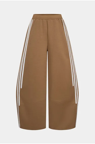 Contrast Stripes Print Ruched Wide Leg Pants