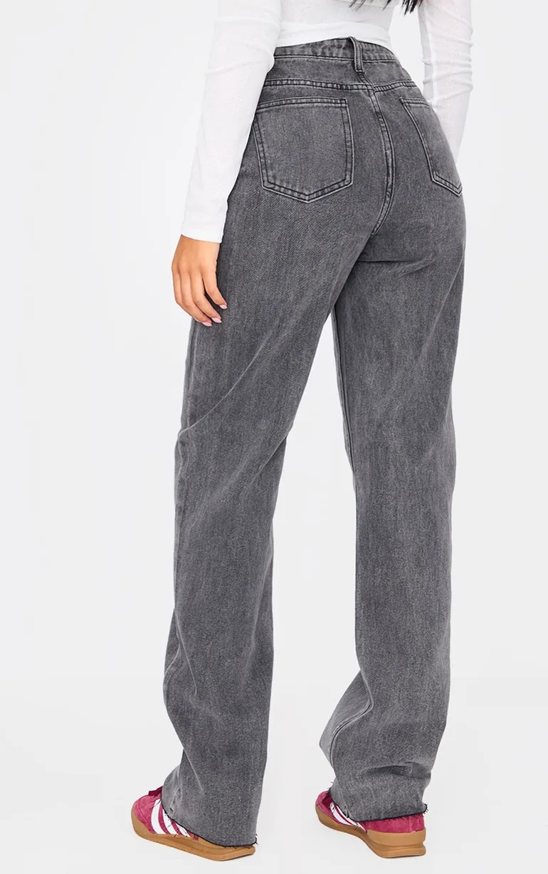 Tall Washed Grey High Waist Straight Leg Jeans - 2