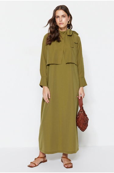 Halter Neck Column Midaxi Dress with Long Sleeves