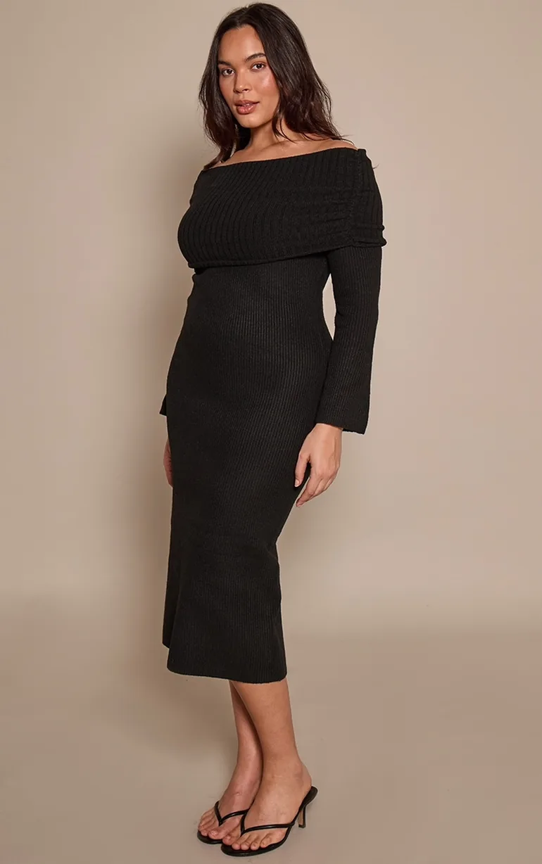 knitted jumper dress Alie Street Noelle Rib Knit (Chocolate) Back length bonprix Cable Knit Jumper Dress
