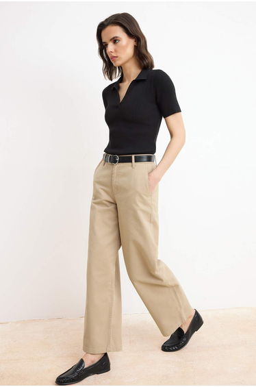 Beige Regular Waist Barrel Jeans
