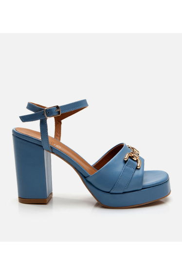 Women's Leather Blue Heeled Sandals