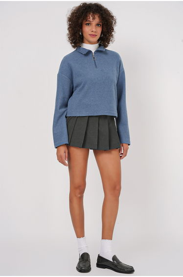 BDART Relaxed Fit Crop Sweater with Zipper Collar