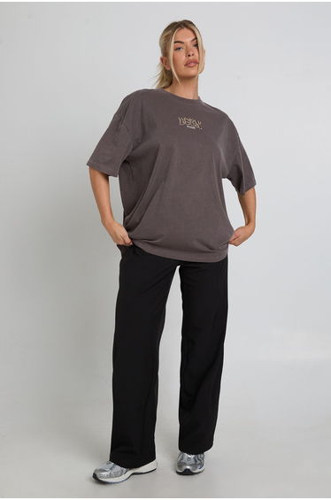 DSGN Studio Embroidered Overdyed Oversized T-Shirt - chocolate