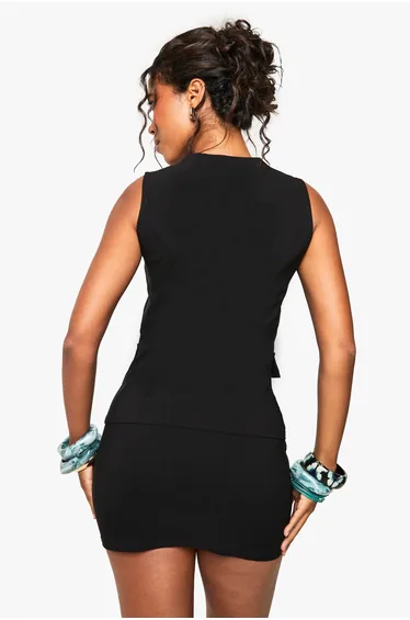 Multi Trim Fitted Waistcoat - black