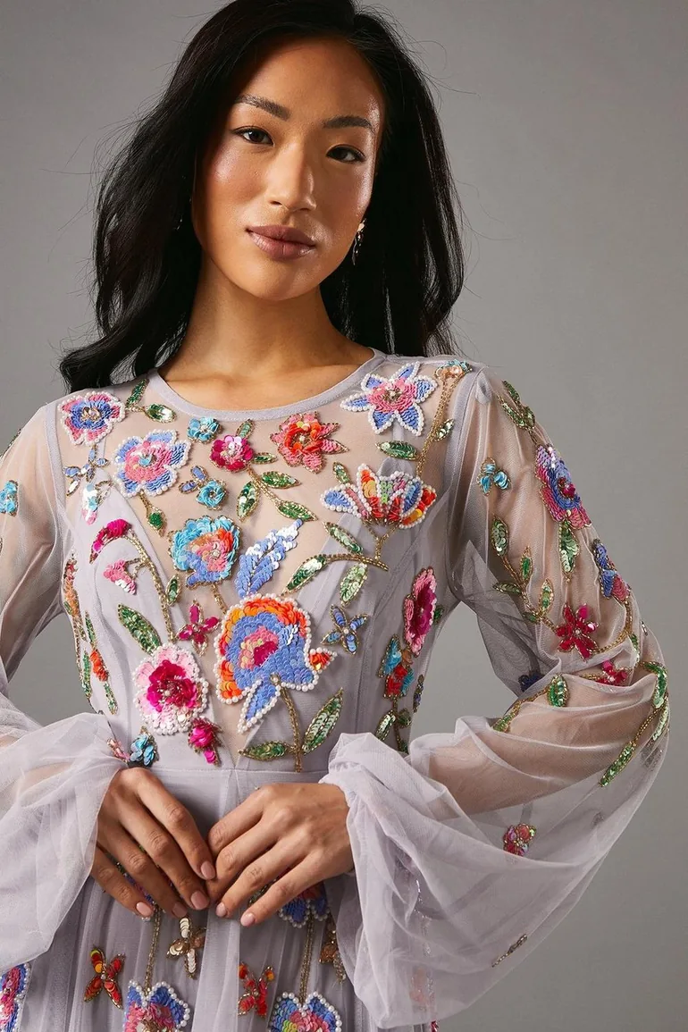 Embellished Chiffon Maxi Dress - 3