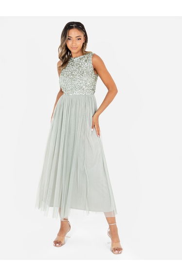 Maya Green Lily Embellished Midaxi Dress