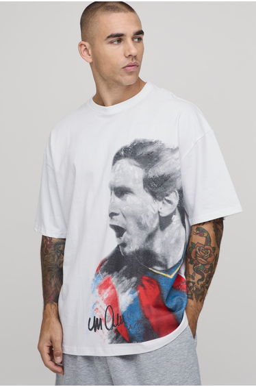 Oversized Messi License Printed T-shirt - white