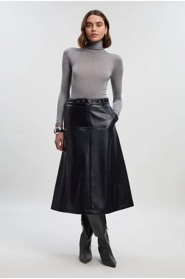 Faux Leather Belted Full skirt