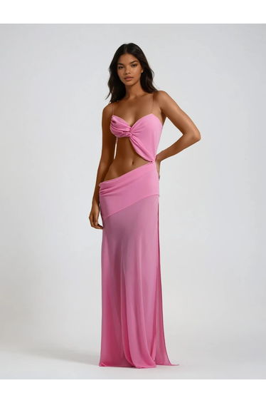 Beryvin Spaghetti Cutout Split Maxi Dress In Pink