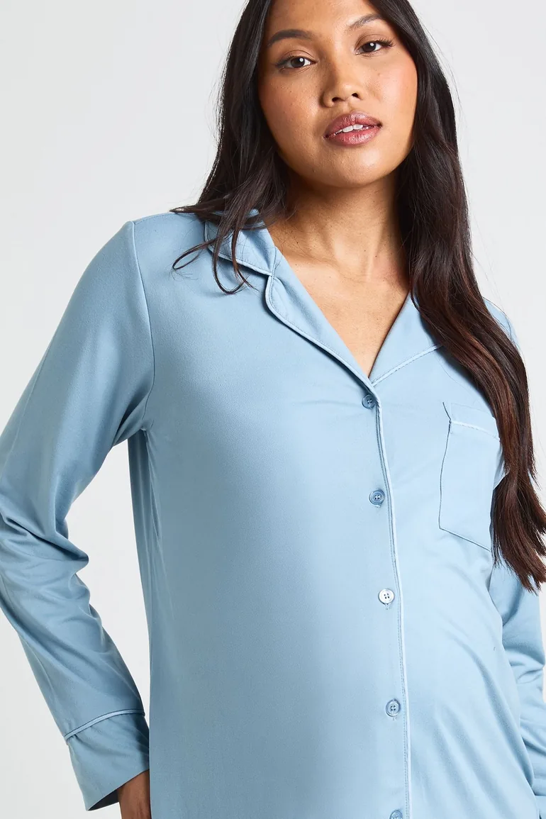 Maternity Piping Detail Nightie - dusty blue - 3