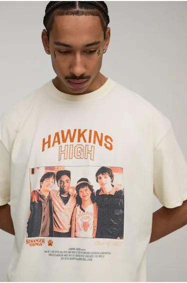 Oversized Stranger Things License Printed T-Shirt - ecru