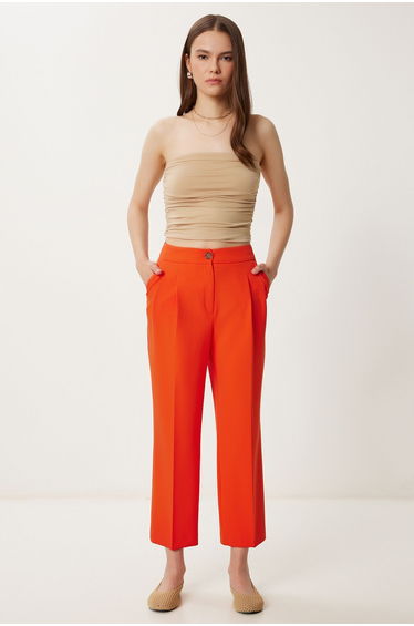 Women's Orange High Waist Pencil Woven Trousers