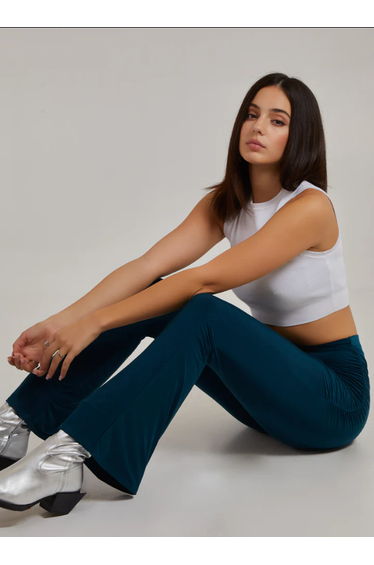 Ruched Side Flared Slinky Trousers