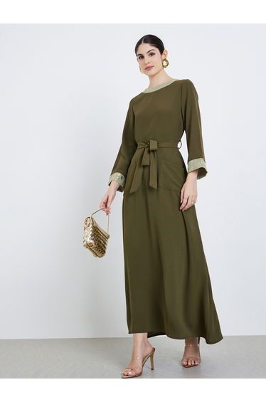 Women Olive Foil Print A-Line Jalabiya