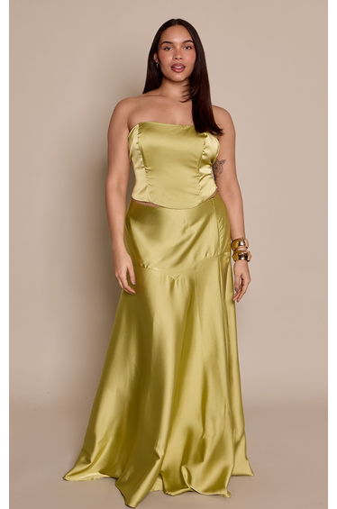 Plus Apple Green Satin Bandeau Corset Top