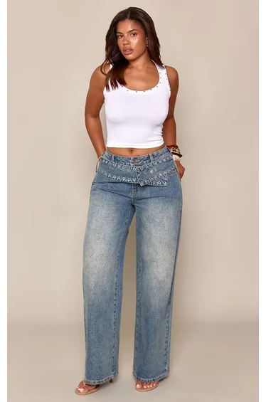 Shape Vintage Wash Belt Detail Straight Leg Jean