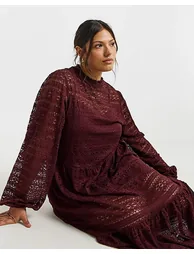 Burgundy Tiered Lace Maxi Dress - 1