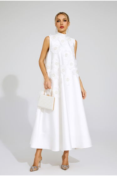 Lawrence White Flowers Sleeveless Dress