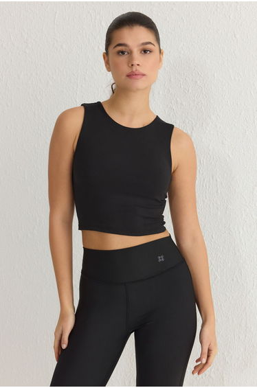 Black Brushed Soft Fabric Knitted Sports Blouse
