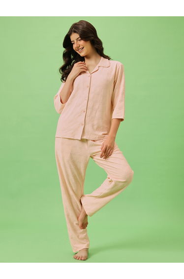 Solid Button Down Shirt and Pyjama Set