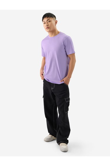 Men Purple Plain Casual T-Shirt