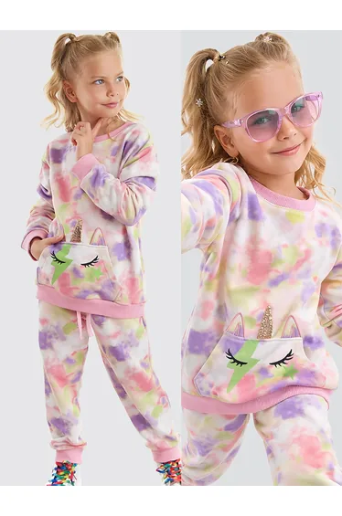 Unicorn Batik Patterned Girl's Tracksuit Set