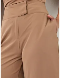 بنطلون نسائي بأرجل عريضة - بيج - 2