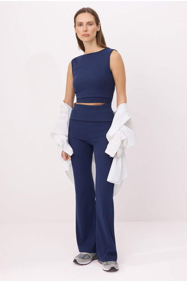 Wardrobe Essentials-Navy Blue Fitted/Sleeveless Knitted Top and Bottom Set