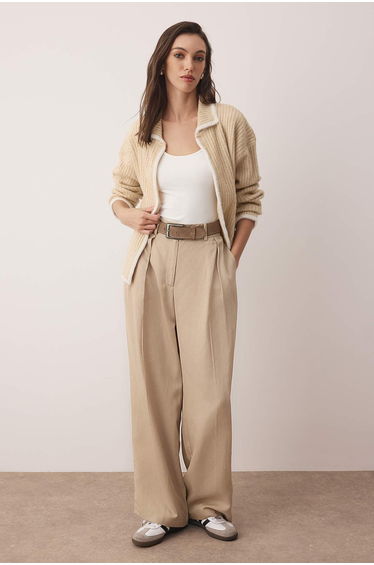 Mink Wide Pattern Color Block Knitwear Cardigan