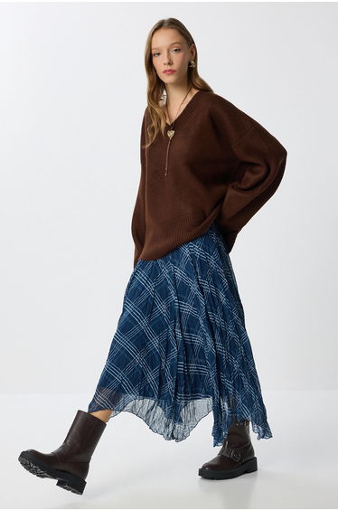 ISTANBUL High Waist Asymmetric Midi Skirt with Zipper