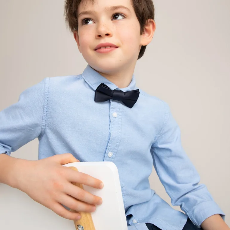 Cotton Shirt with Detachable Bow Tie - 1