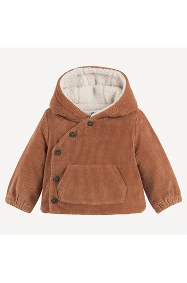 Corduroy Warm Hooded Coat with Sherpa Lining