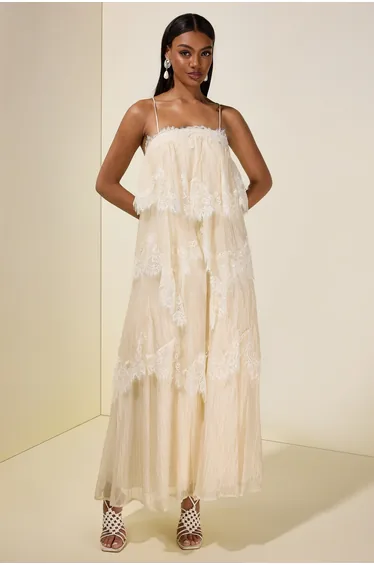 Lace Ruffle Slip Maxi Dress