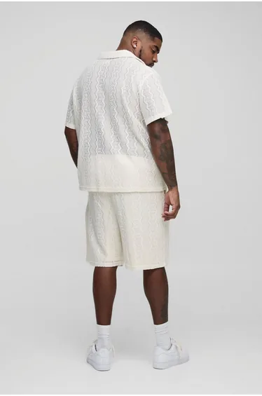 Plus Zig Zag Crochet Rugby Shirt - ecru