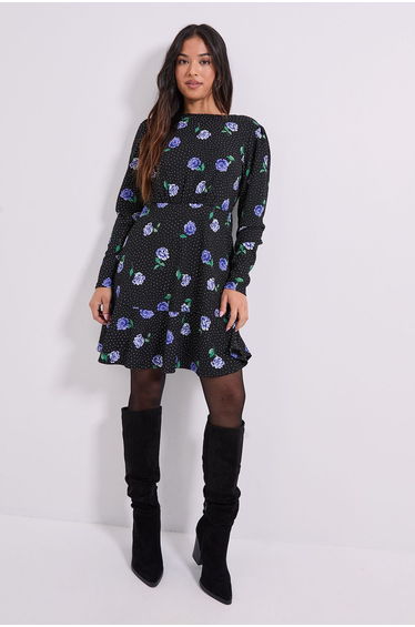 Petite Wrap Skirt Detail Jersey Mini Dress