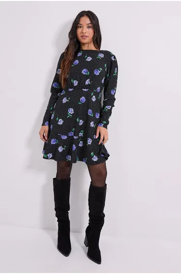 Petite Wrap Skirt Detail Jersey Mini Dress