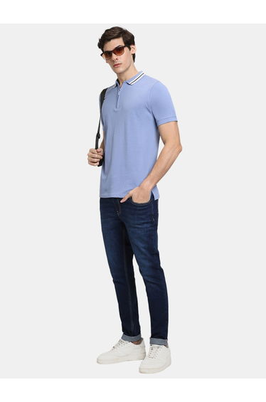 Taping Collar Zip Detail Short Sleeves Polo