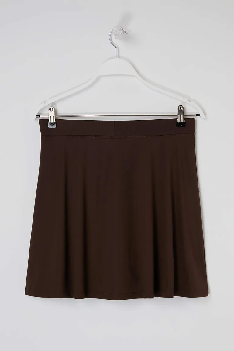 Brown 2-Layer Knitted Sports Shorts Skirt - 2