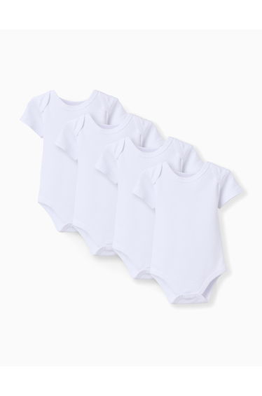 Pack Of 4 Plain Short Sleeve Bodysuits For Newborns And Babies White