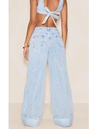 Light Blue Turn Up Hem Wide Leg Jean - 2