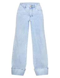 Light Blue Turn Up Hem Wide Leg Jean - 4