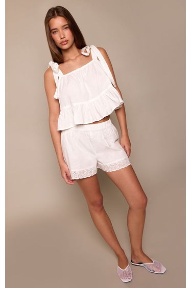 White Linen Look Tiered Tie Strap Cami Top