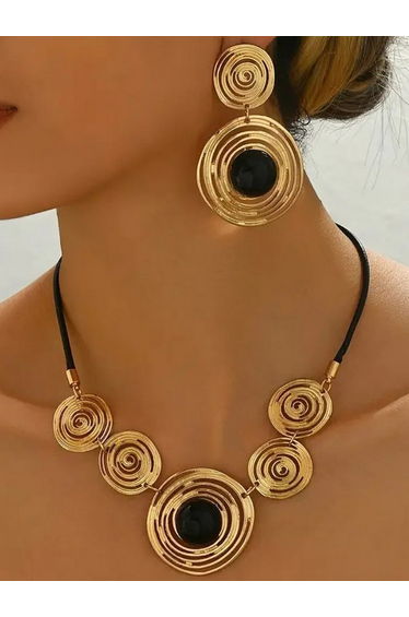 Gold Tone Spiral Necklace and Earrings Jewelry Set