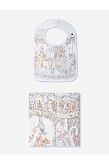 Baby Boys Carousel Swaddle And Satin Bib Gift Set in Blue