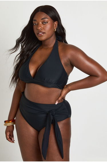 Plus Tummy Control Wrap Detail High Waist Bikini Bottom