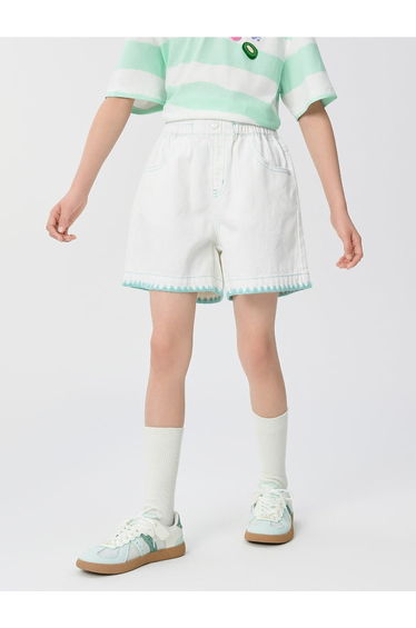 Girls' Embroidered Shorts - With Front And Back Pockets And Elastic Waist