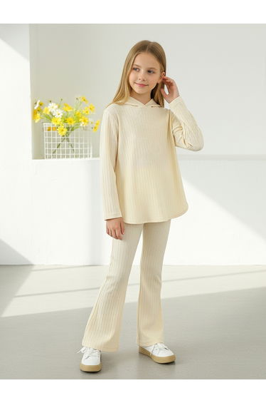 Girl's Solid Hoodie Sweatshirt With Pants Set