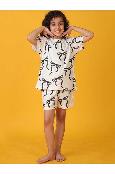 All-Over Bow Print Short Sleeve T-Shirt and Shorts Set